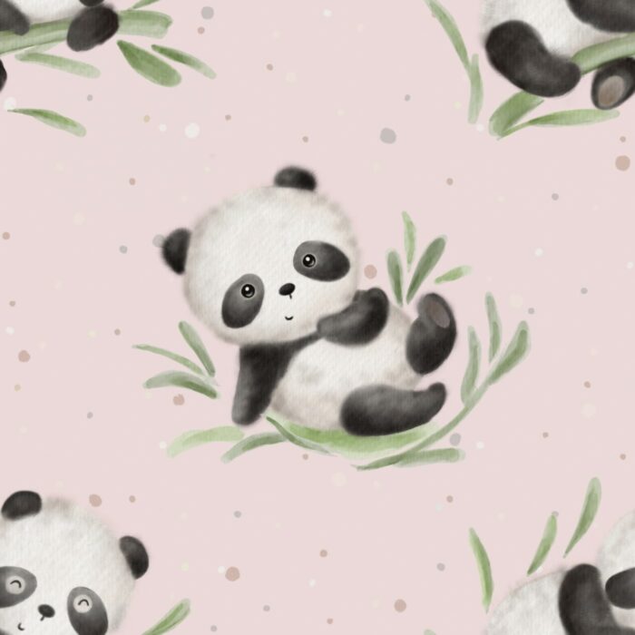 Tissu Imprimé Panda Bambou Rose, 7 tissus au choix