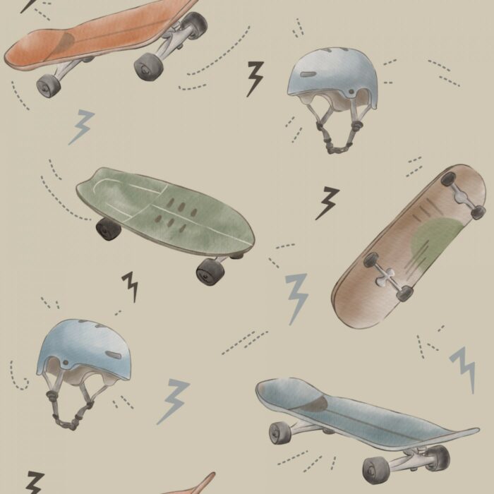 Tissu Imprimé Planche a Roulettes Beige, 7 tissus au choix