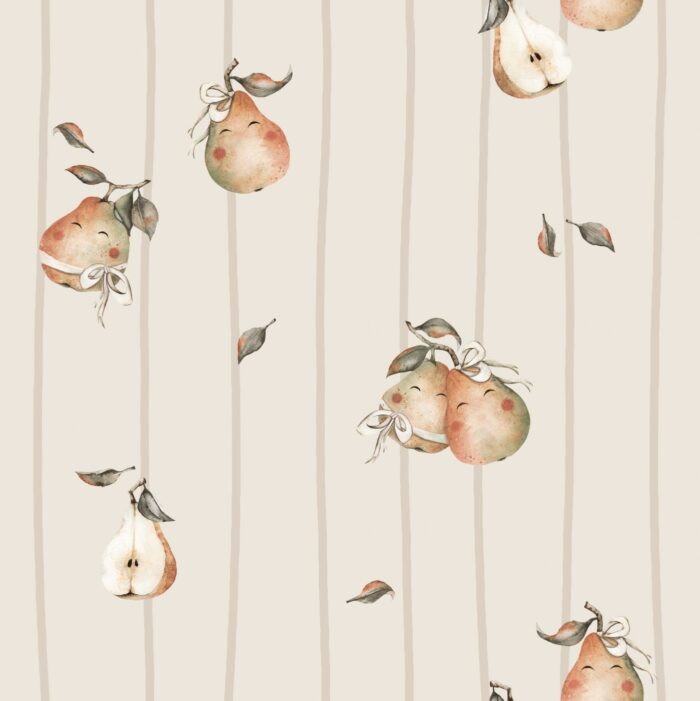Tissu Imprimé Fruits Poires Câlin Rayé, 7 tissus au choix