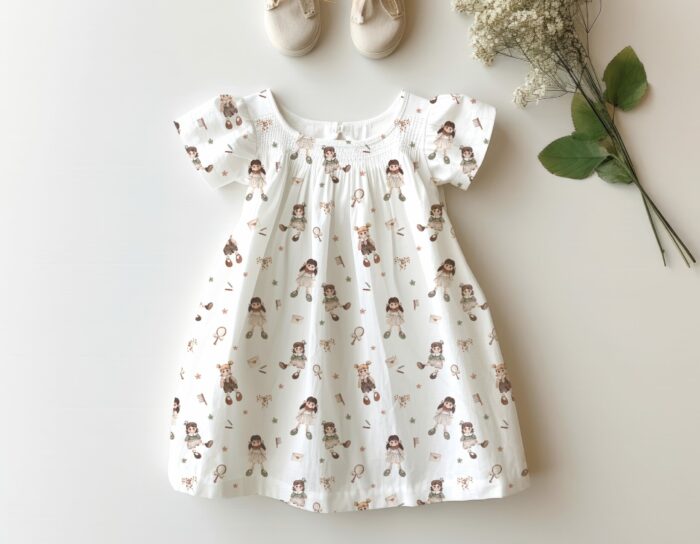 Tissu Imprimé Poupées Blanc, 7 tissus au choix – Image 4