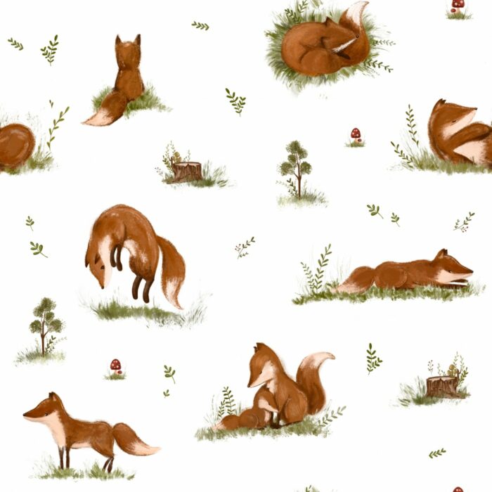 Tissu Imprimé Renard Bébé Foret, 7 tissus au choix