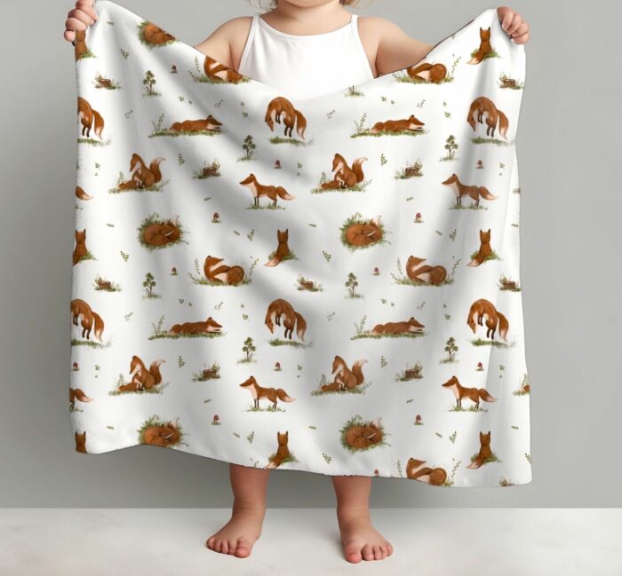 Tissu Imprimé Renard Bébé Foret, 7 tissus au choix – Image 4