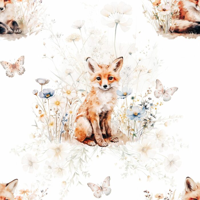Tissu Imprimé Exclusif Renard Fleuri, 10 tissus au choix