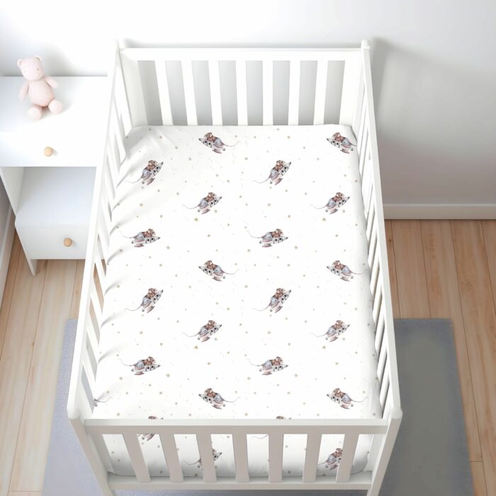 Tissu Imprimé Fusée Souris Beige, 7 tissus au choix – Image 4