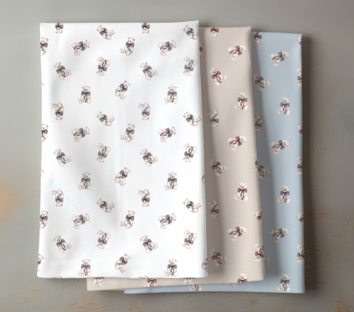 Tissu Imprimé Ourson Noeud Papillon Bleu Ciel, 10 tissus au choix – Image 4
