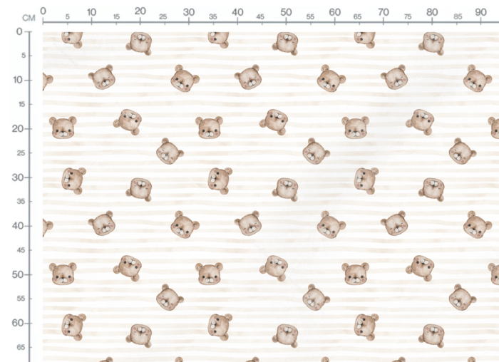 Tissu Imprimé Petit Ourson Adorable Raye Beige, 10 tissus au choix – Image 3