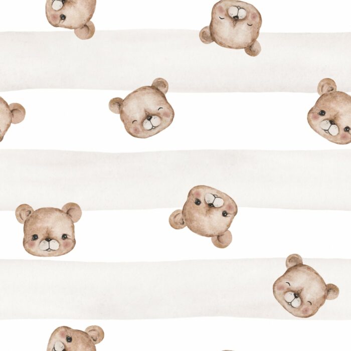 Tissu Imprimé Petit Ourson Adorable Rayures Rose, 10 tissus au choix