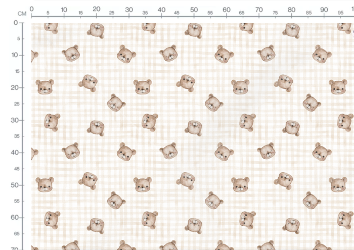 Tissu Imprimé Petit Ourson Adorable Vichy Petit Beige, 10 tissus au choix – Image 2