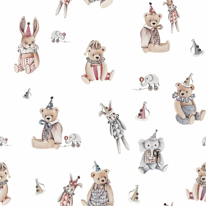 Tissu Imprimé Jouets Vintage Blanc, 10 tissus au choix