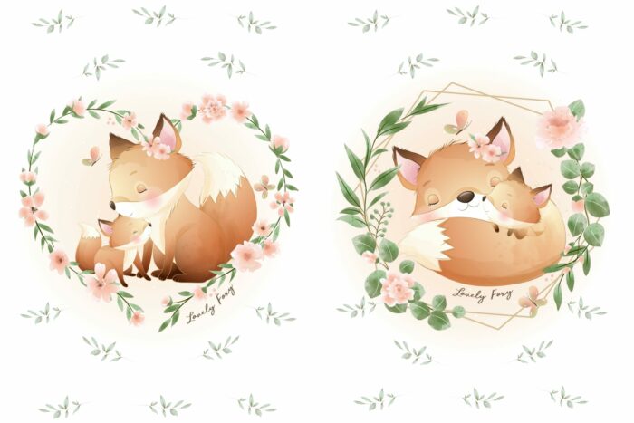 Lot de 2 Panneaux Couverture Renard Mignon Bébé, 70 x 100 cm