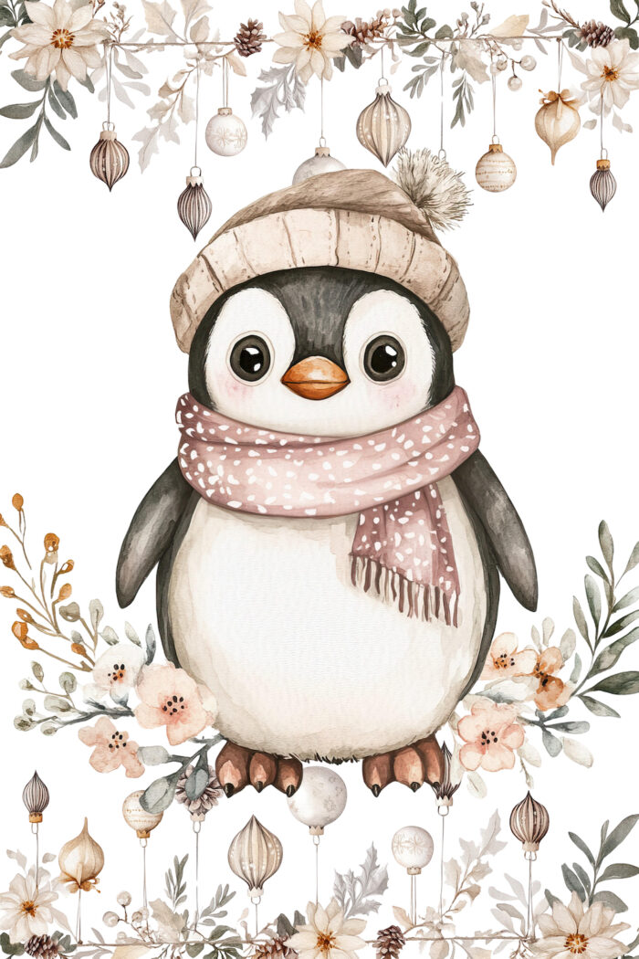 Panneau Tissu Couverture Hiver Noel Boho Pingouin, 100 x 150 cm
