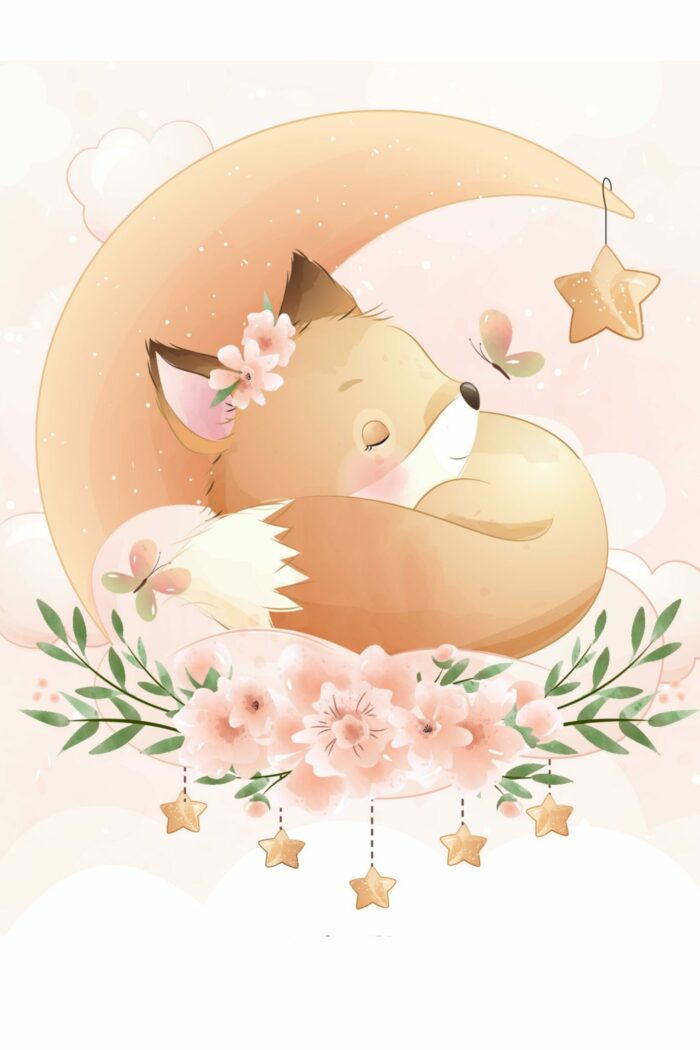 Panneau Couverture Renard Mignon Bébé Lune, 100 x 150 cm