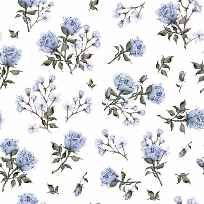 Tissu Fleuri Vintage Rose Bleue Blanc,10 tissus au choix