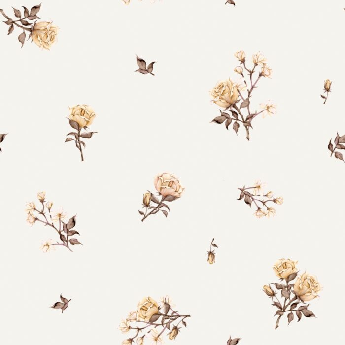 Tissu Imprimé Fleuri Vintage Jaune Crème,10 tissus au choix