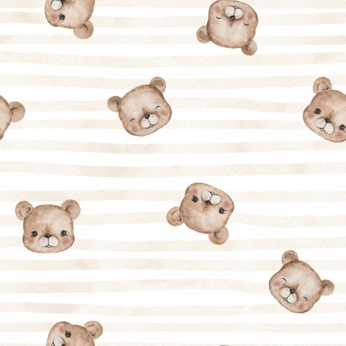 Tissu Imprimé Petit Ourson Adorable Raye Beige, 10 tissus au choix