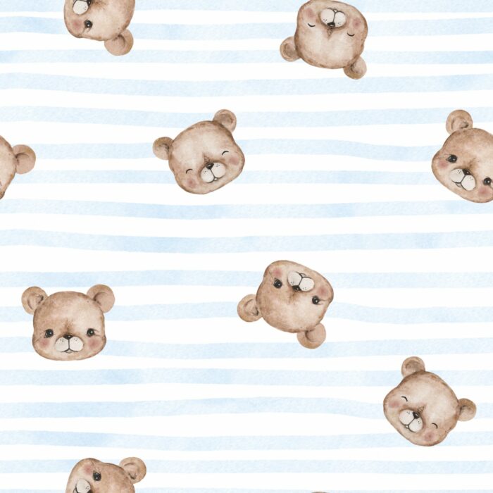 Tissu Imprimé Petit Ourson Adorable Raye Bleu, 10 tissus au choix