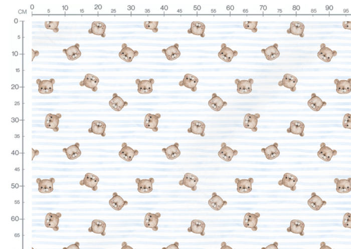 Tissu Imprimé Petit Ourson Adorable Raye Bleu, 10 tissus au choix – Image 3