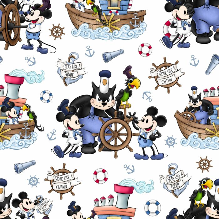Tissu Imprimé Willie Aventure en Mer Amis, 10 tissus au choix