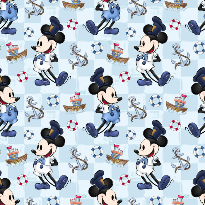Tissu Imprimé Willie Aventure en Mer Carreaux Bleu, 10 tissus au choix