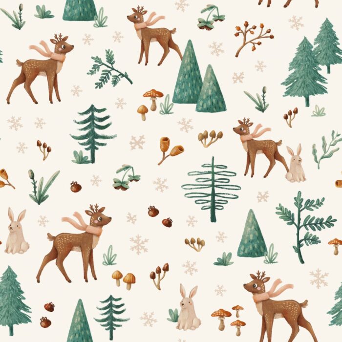 Tissu Imprimé Animaux Foret Froid, 2 coloris et 10 tissus au choix