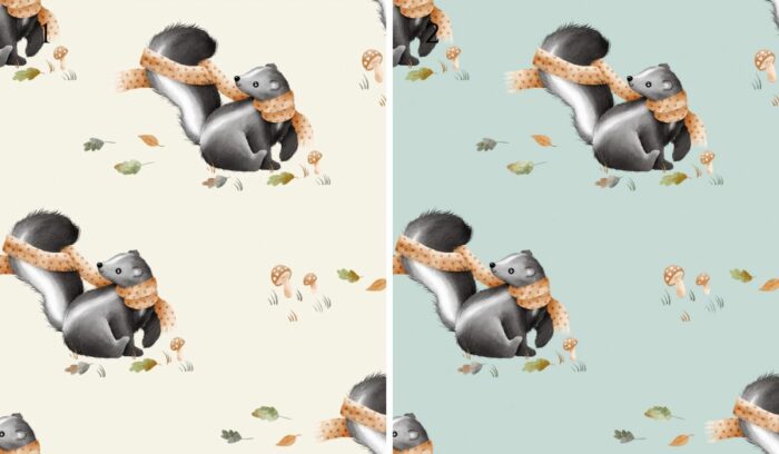 Tissu Imprimé Mouffette Automne, 2 coloris et 10 tissus au choix – Image 3