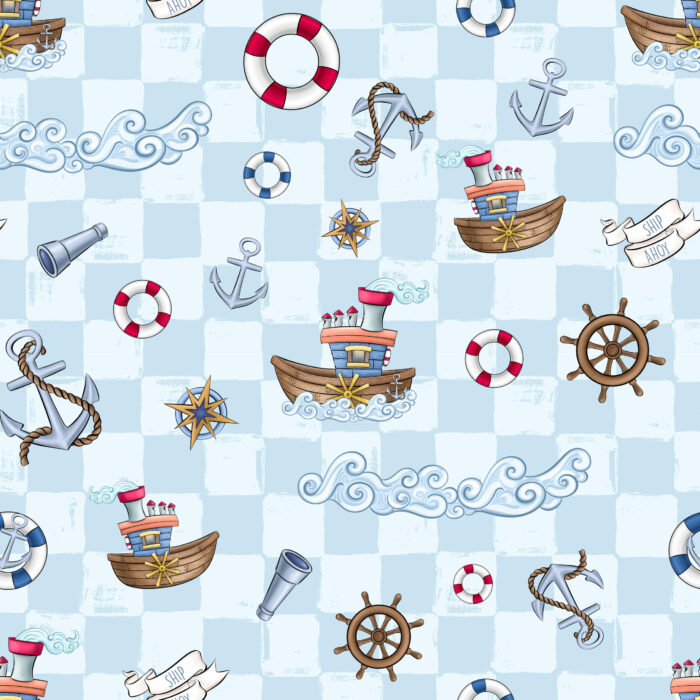Tissu Imprimé Aventure En Mer Vagues, 10 tissus au choix