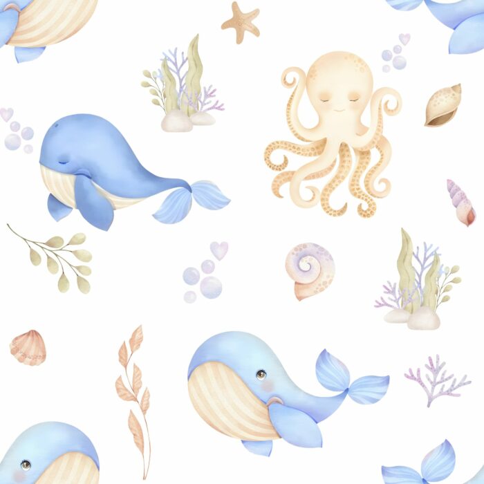 Tissu Imprimé Exclusif Baleine Bleue Pastel, 10 tissus au choix – Image 4