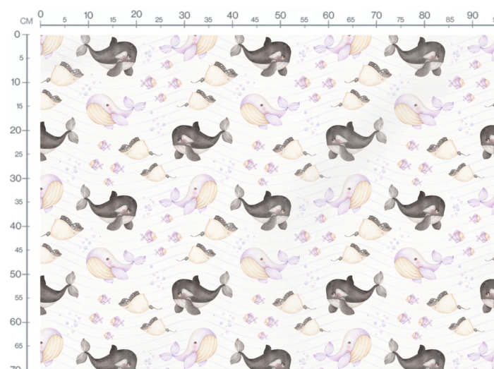 Tissu Imprimé Baleine Poissons Amour Grand, 10 tissus au choix – Image 3