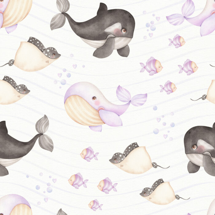 Tissu Imprimé Baleine Poissons Amour Grand, 10 tissus au choix