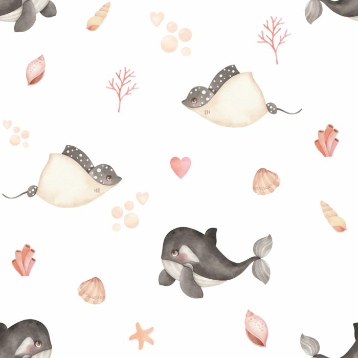 Tissu Imprimé Exclusif Baleine Raie Amour, 10 tissus au choix