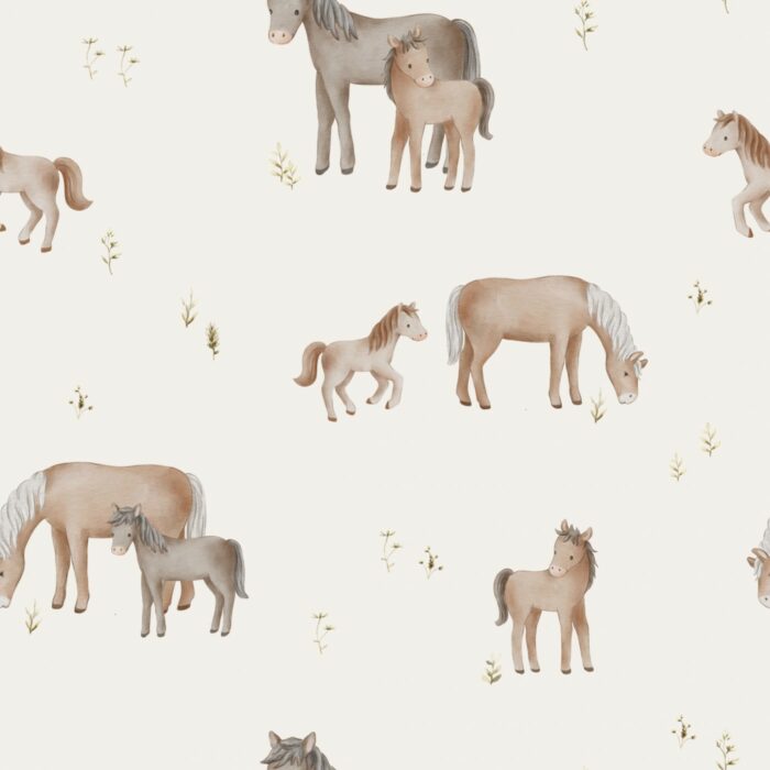 Tissu Imprimé Bébé Cheval avec Maman, 10 tissus au choix