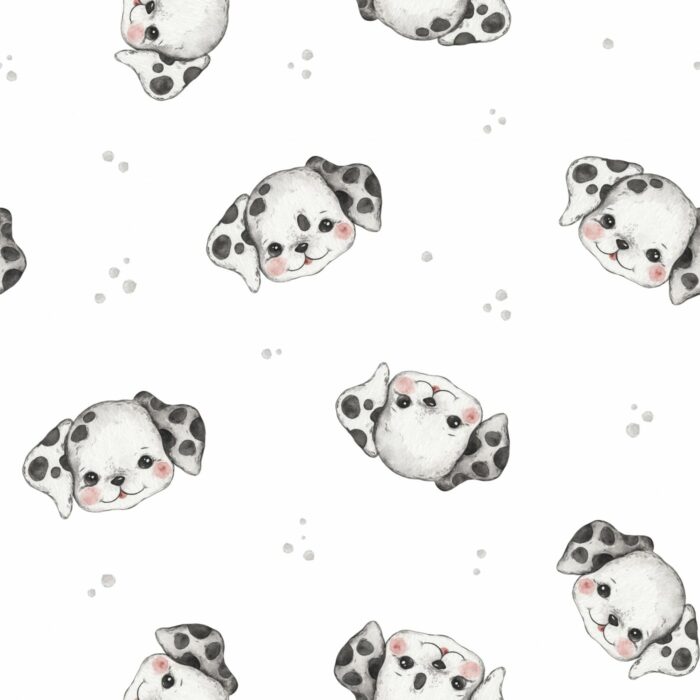 Tissu Imprimé Bébé Dalmatien Mignon Blanc, 10 tissus au choix