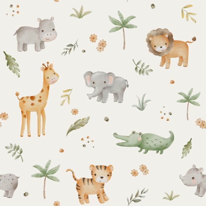 Tissu Imprimé Jungle Animaux Adorables Creme, 10 tissus au choix