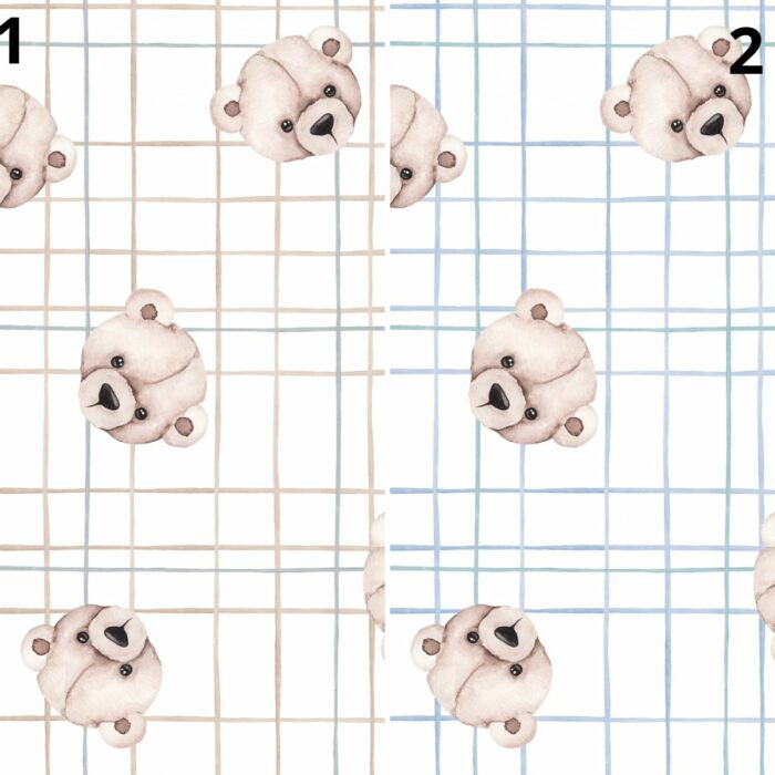 Tissu Imprimé Bébé Ourson Carreaux, 2 coloris et 10 tissus au choix – Image 4
