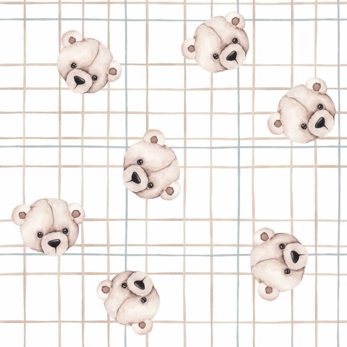 Tissu Imprimé Bébé Ourson Carreaux, 2 coloris et 10 tissus au choix