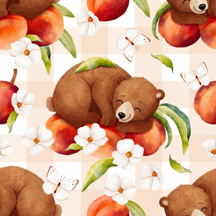 Tissu Imprimé Bébé Ourson Pêche, 10 tissus au choix