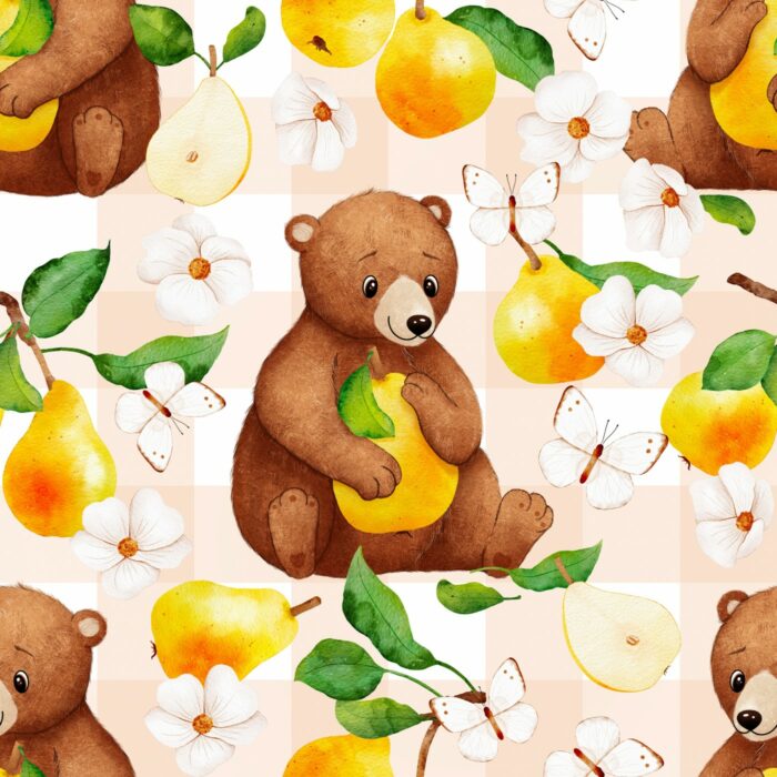 Tissu Imprimé Bébé Ourson Poire, 10 tissus au choix