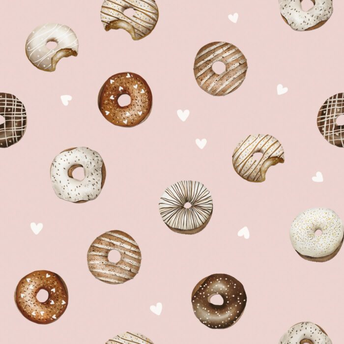Tissu Imprimé Beignets Coeurs Rose, 10 tissus au choix