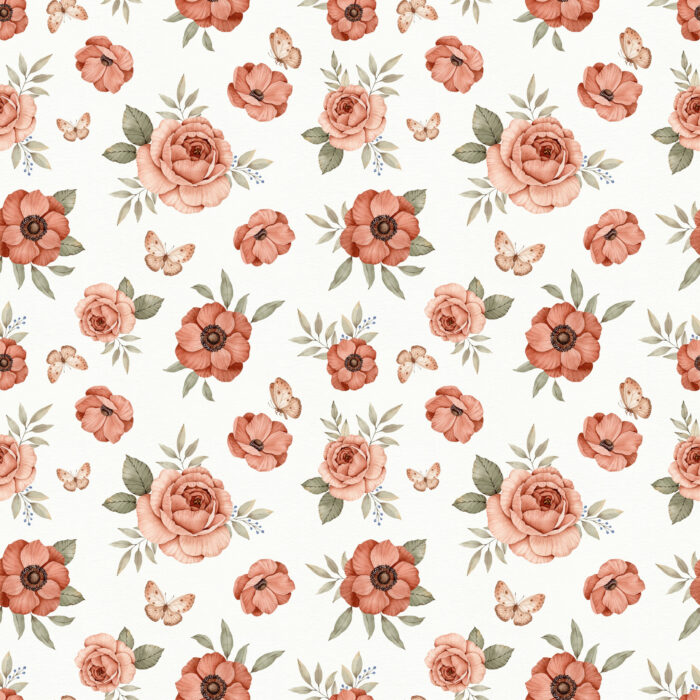 Tissu Imprimé Coquelicots Roses Papillons Grand, 10 tissus au choix – Image 2