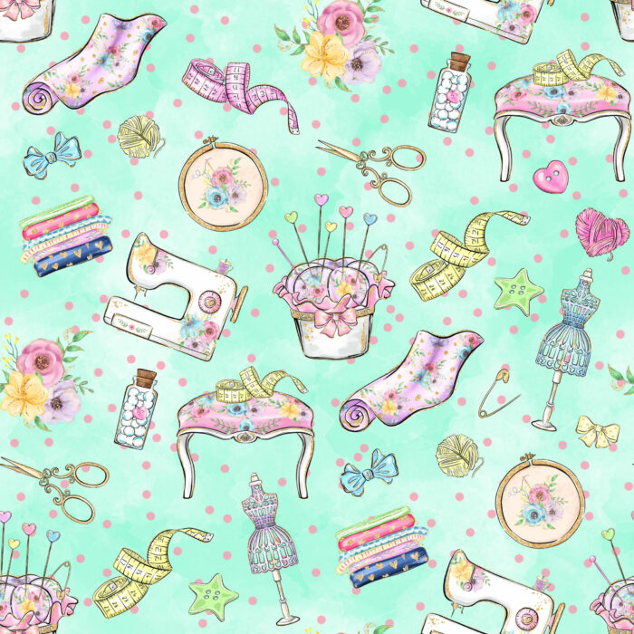 Tissu Imprimé Couture Magique Menthe, 10 tissus au choix