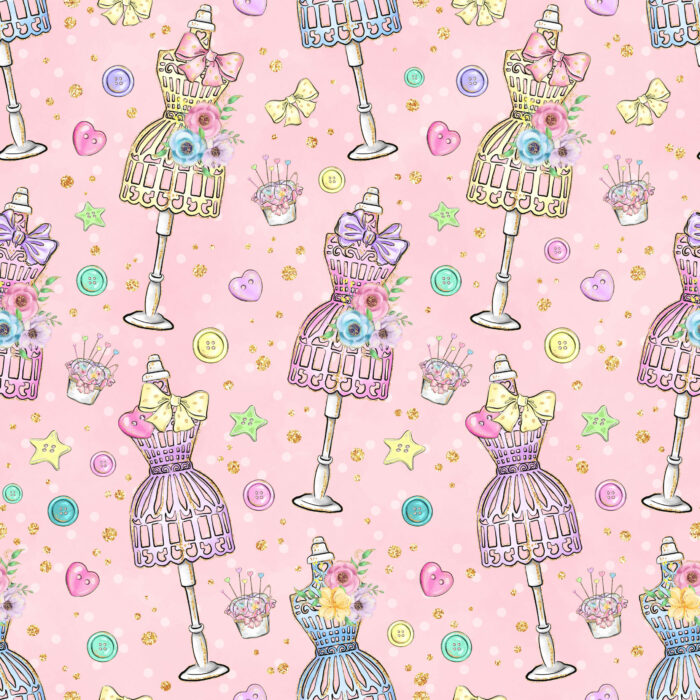 Tissu Imprimé Couture Mannequin Rose, 10 tissus au choix