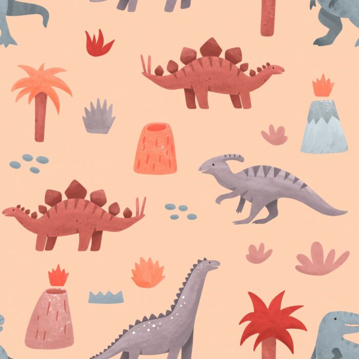 Tissu Imprimé Dinosaure Amis Rouge, 10 tissus au choix