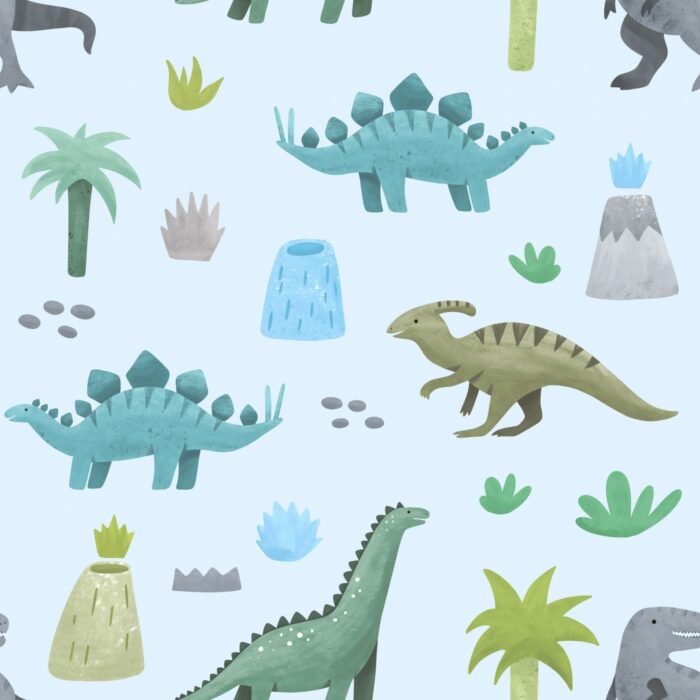 Tissu Imprimé Dinosaure Amis Vert Bleu, 10 tissus au choix
