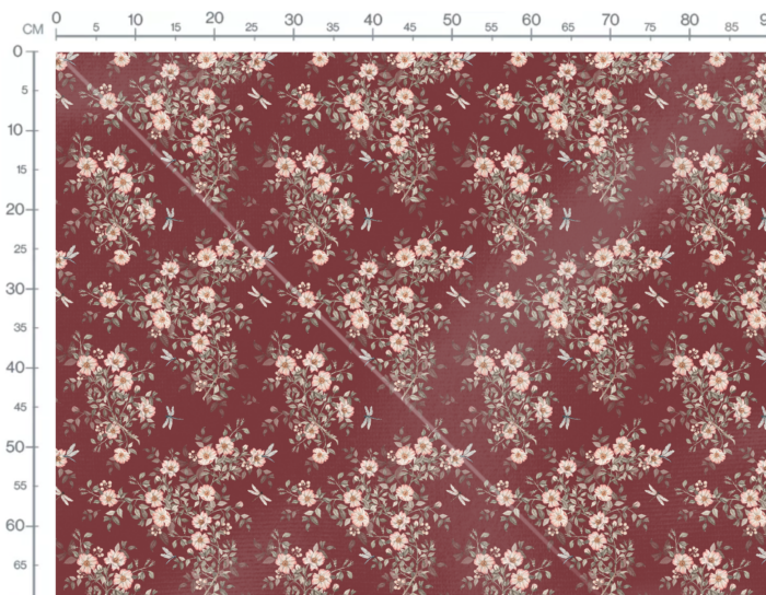 Tissu Imprimé Fleuri Roses Libellule Rouge, 10 tissus au choix – Image 3
