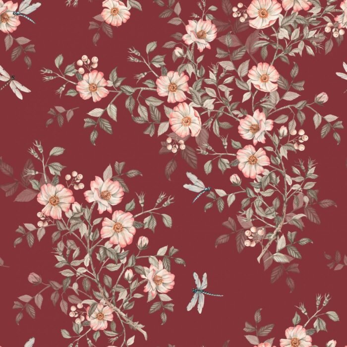 Tissu Imprimé Fleuri Roses Libellule Rouge, 10 tissus au choix