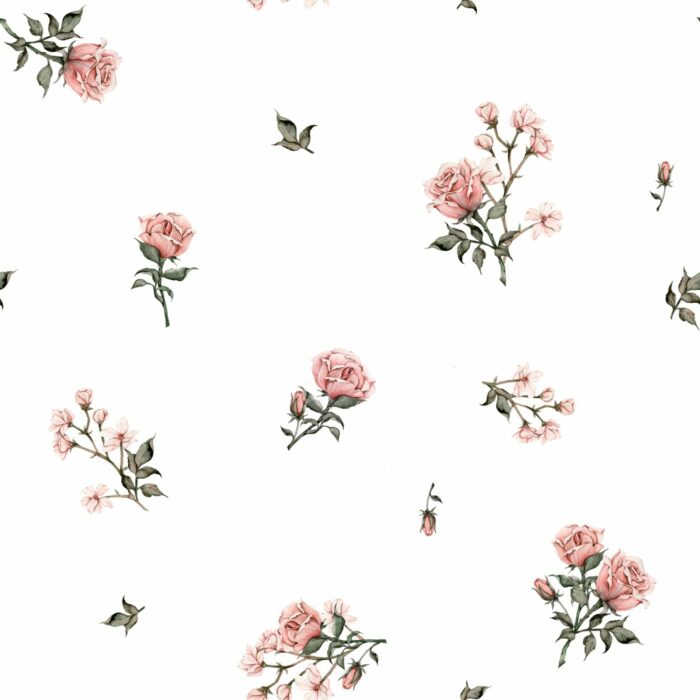 Tissu Imprimé Fleuri Vintage Rose Blanc,10 tissus au choix