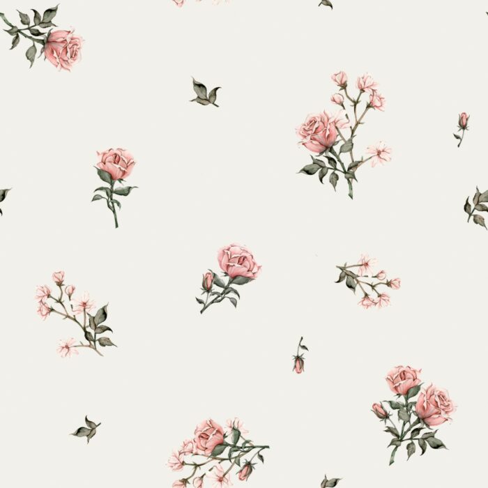 Tissu Imprimé Fleuri Vintage Rose Crème, 10 tissus au choix