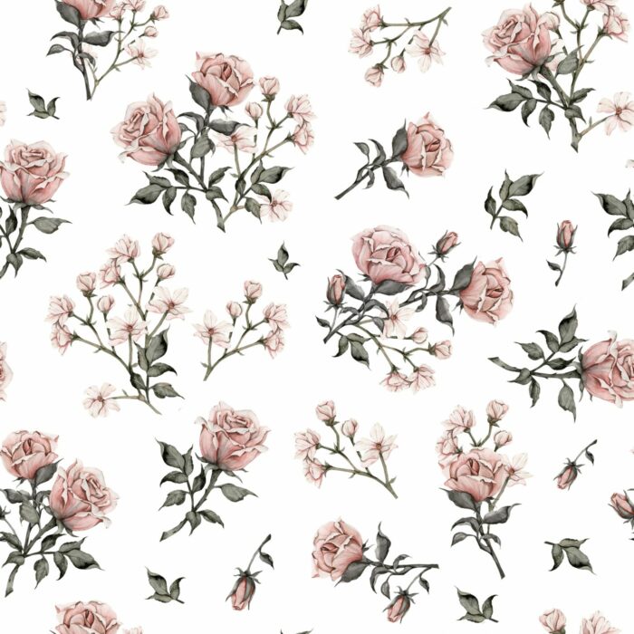 Tissu Imprimé Fleuri Vintage Roses Blanc, 10 tissus au choix