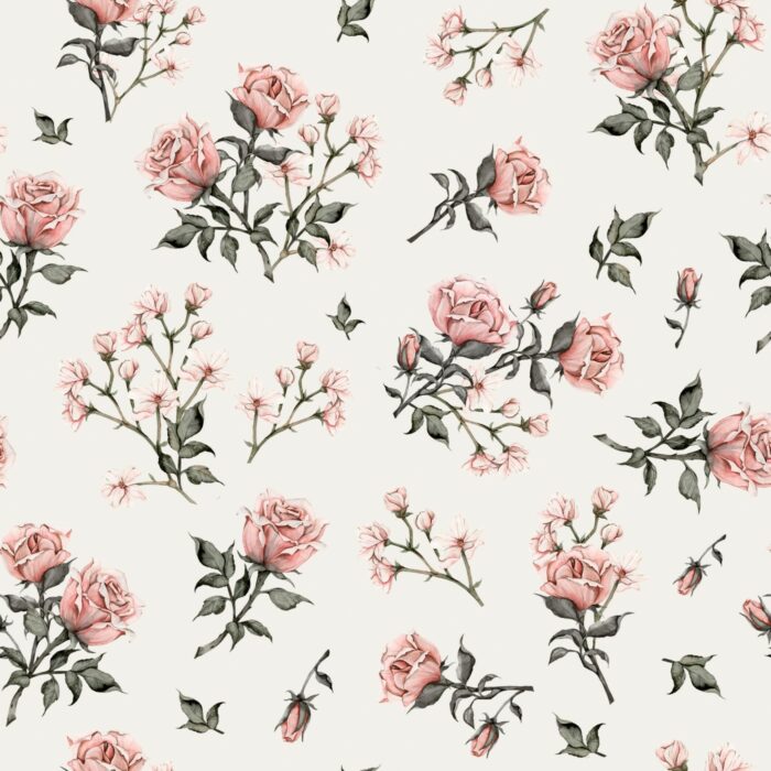 Tissu Imprimé Fleuri Vintage Roses Crème, 10 tissus au choix