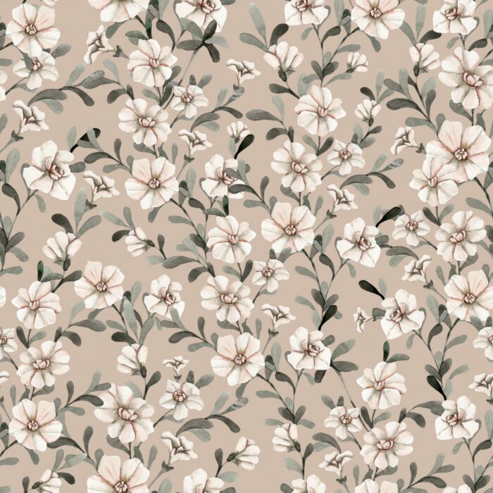 Tissu Fleurs Blanches Vintage Beige, 10 tissus au choix